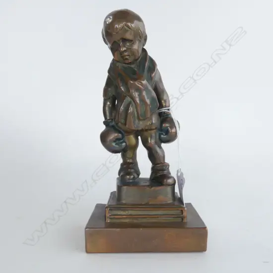 BRONZE FIGURINE BOXER BOY ON PLINTH, H.180mm