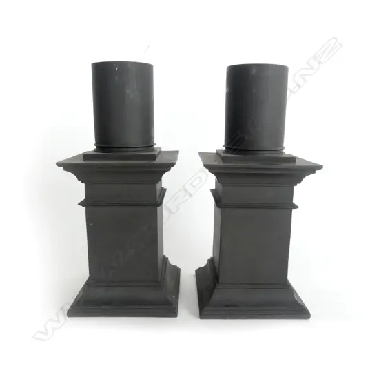 PR BLACKFRIARS HAND CAST BLACK SILICA CANDLESTICKS H.210m minor chips