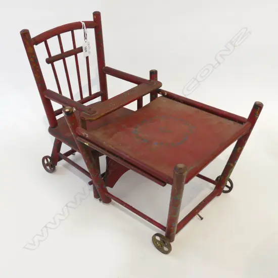 ANTIQUE DOLLS HIGHCHAIR CONVERTS INTO A CHAIR & TABLE 1800s