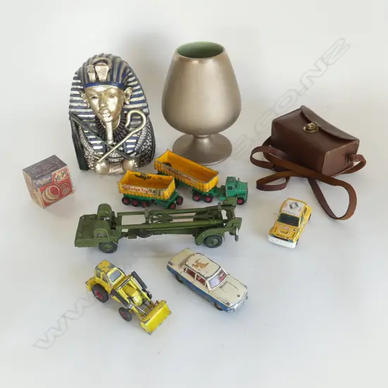 ASST. MODEL CARS & TRUCKS, RESIN PHARAOH BUST, VINTAGE CAMERA ETC