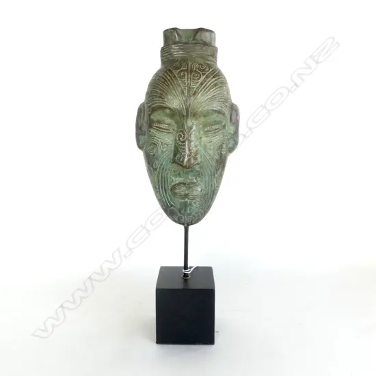 BRONZE MAORI FACE MASK ON STAND H.430mm