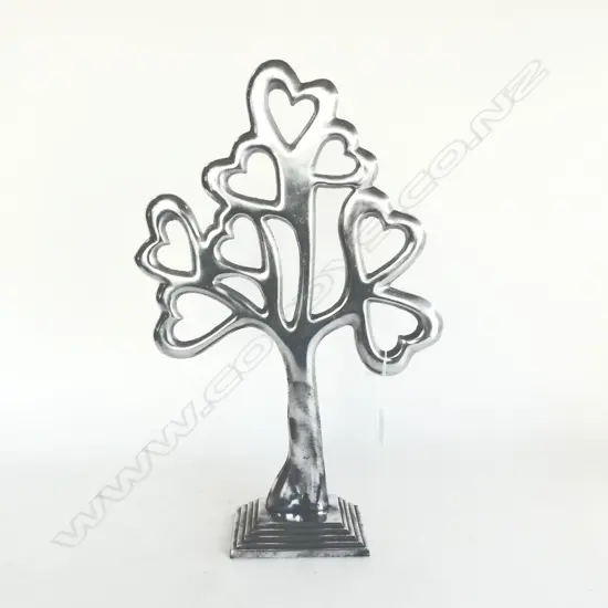 ABSTRACT SILVER METAL HEART TREE H.455mm