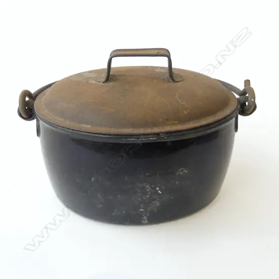 VINTAGE ENAMEL LIDDED SMALL POT DIA 120MM