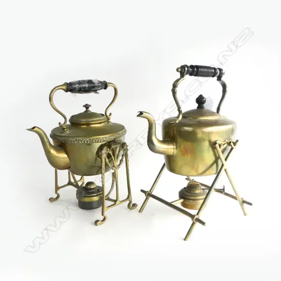 2 BRASS SPIRIT KETTLES H.310mm
