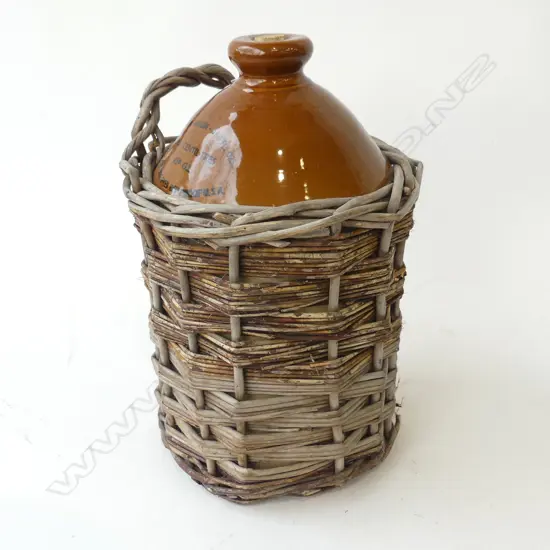 WM. TEACHER & SONS HIGHLAND CREAM SCOTCH WHISKY STONEWARE CROCK IN WICKER SURROUND, H.340MM