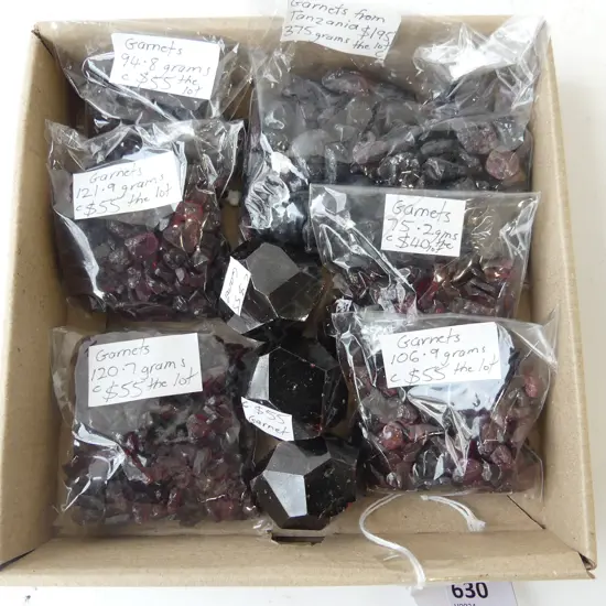 LG QUANTITY UNCUT GARNET PIECES & 3 LG FACET CUT STONES