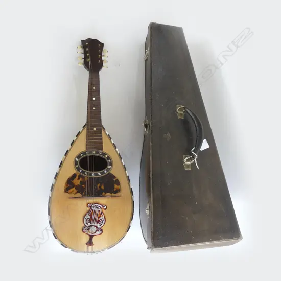 OLD CASED ITALIAN MANDOLIN WITH TORTOISHELL DETAIL 