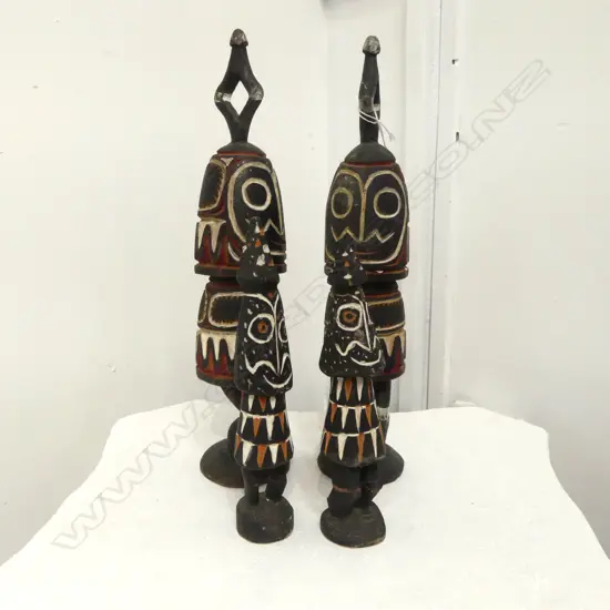 2 PRS CARVED WOODEN TRIBAL ABSTRACT FIGURES H.385, 240mm