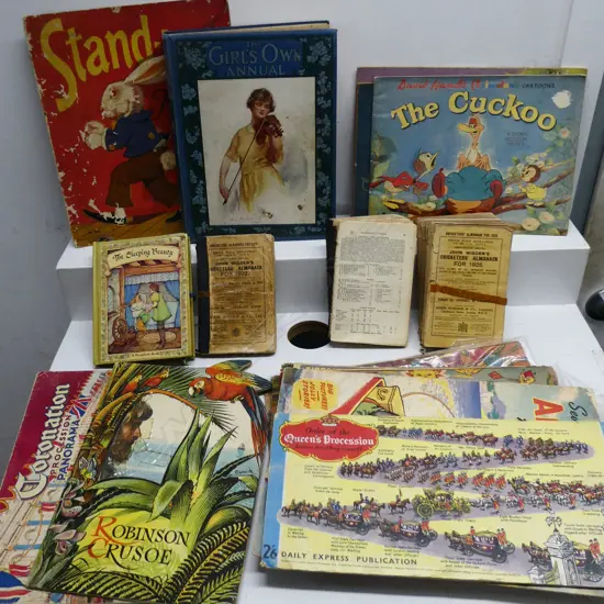 COLLECTION OLD BOOKS ETC INCL. CRICKETERS ALMANACS, GIRLS OWN ANNUAL 1923 & VARIOUS PAPER JIGSAWS
