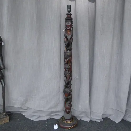 CARVED AFRICAN HARDWOOD STANDARD LAMP H1320MM