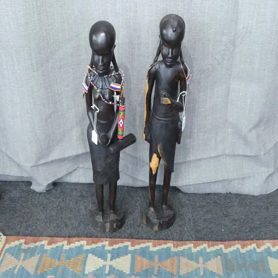 PR OF AFRICAN HARDWOOD MASAI CARVED FIGURES H600MM