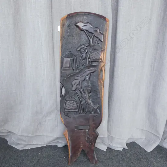 AFRICAN 2PC CARVED HARDWOOD SEAT H1030MM