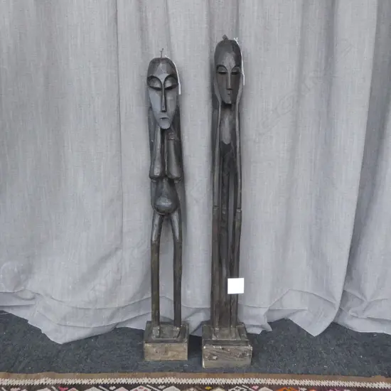2 TALL CARVED WOOD STANDING GHANAIAN FIGURES H1070MM TALLEST