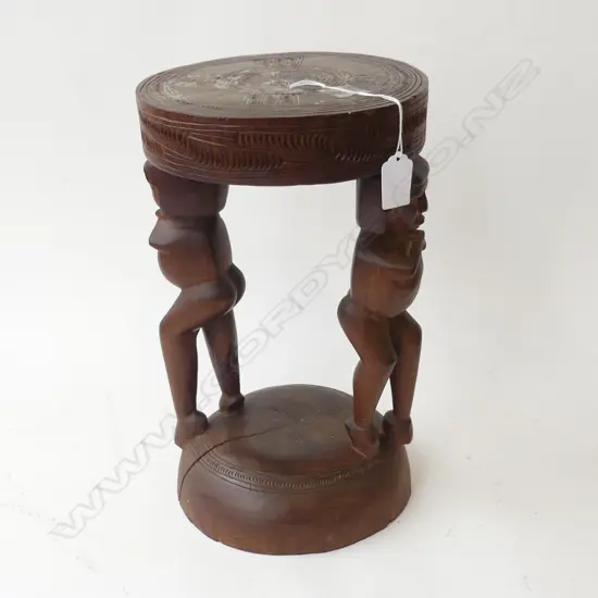 CARVED WOOD FIGURAL STOOL H350MM