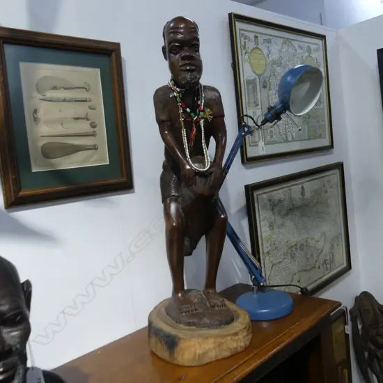 AFRICAN CARVED HARDWOOD FIGURE THE DRUMMER H700MM