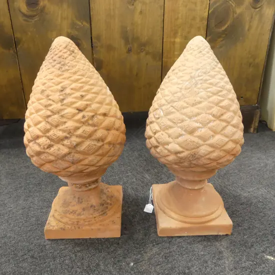 PR TERRACOTTA GARDEN PINEAPPLE FINIALS (1 NECK REPAIRED) H.470mm