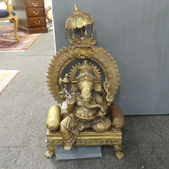 INDIAN BRONZE; 3 PART SEATED GANESH H.640mm