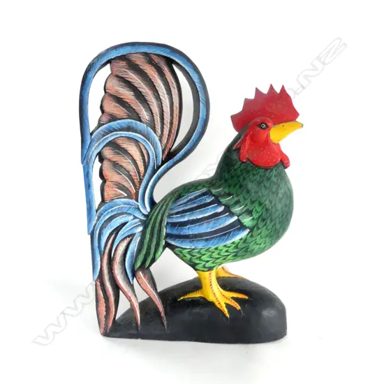 CARVED WOODEN PAINTED ROOSTER H.490mm