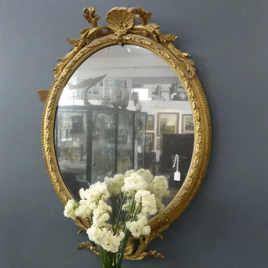 ANTIQUE ORNATE GILT FRAMED OVAL MIRROR 1020x710mm