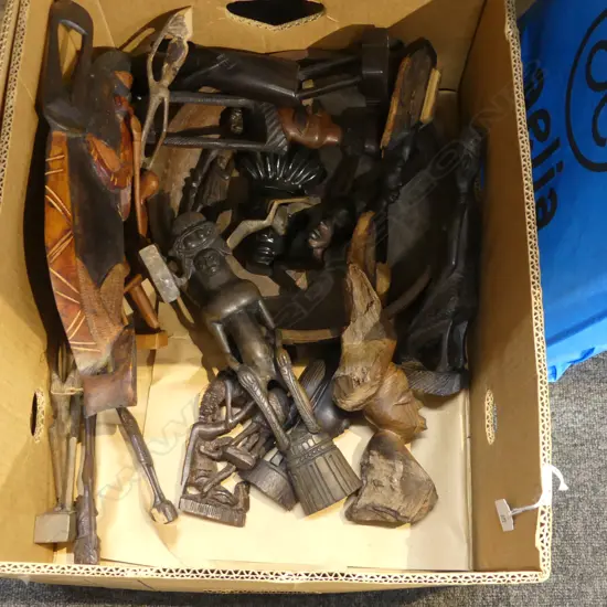 COLLECTION OF 20 AFRICAN CARVINGS MASK BOWL FIGURES ETC