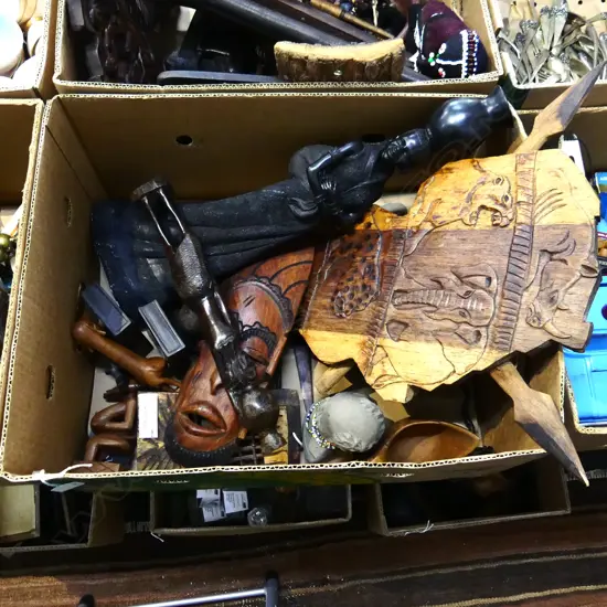 COLLECTION OF ETHNIC AFRICAN WOOD POTTERY & STONE ART PCS