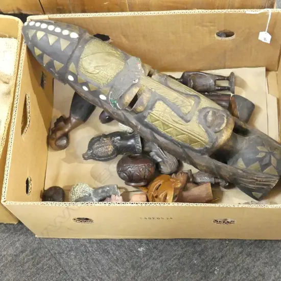 20PC COLLECTION AFRICAN ART WOOD CARVINGS STONE FIGURES ETC