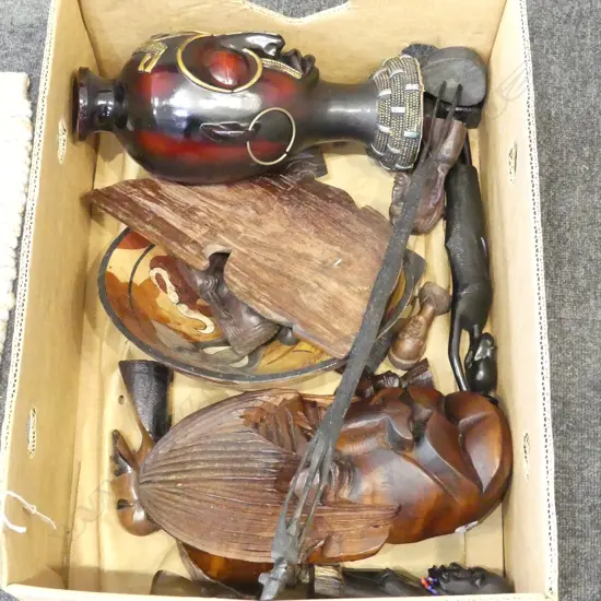 20PC COLLECTION AFRICAN CARVED WOOD & STONE FIGURES MASK ETC