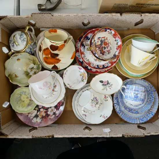 ASST. CHINA INCL. ART DECO TRIOS, ROYAL CROWN DERBY, DISHES, TRIOS, ETC