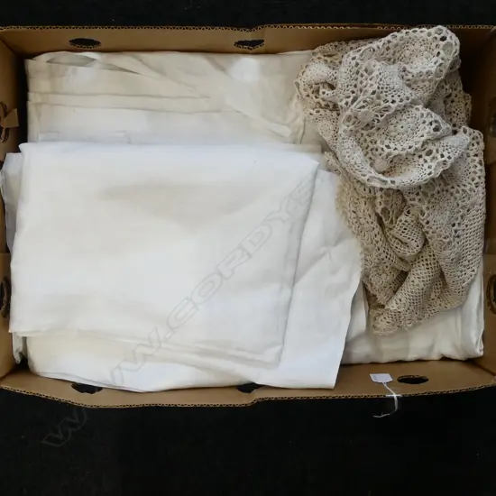 SEVEN VINTAGE TABLECLOTHS - DAMASK & OTHER