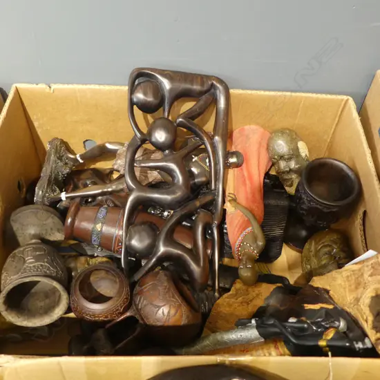 COLLECTION OF 16 AFRICAN WOOD POTTERY & STONE ART PCS