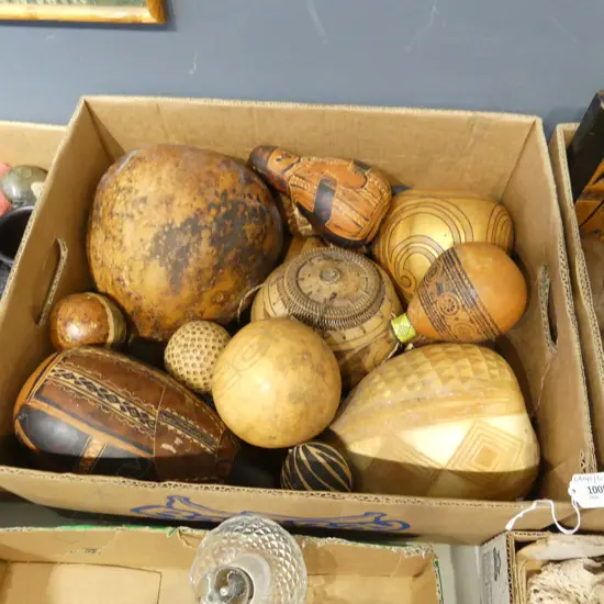 COLLECTION OF AFRICAN CARVED & PAINTED GOURDS
