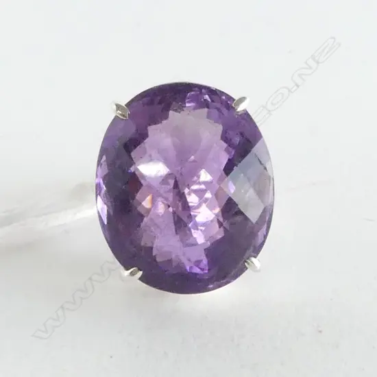 SILVER CUSHION CUT AMETHYST RING