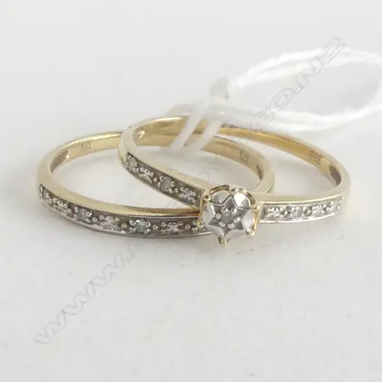 2 9CT DIAMOND RINGS, SET 2.4gms  SIZE O