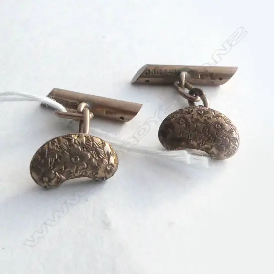 PR 9ct GOLD BEAN FORM CUFF LINKS Chester 1898 2.8gms