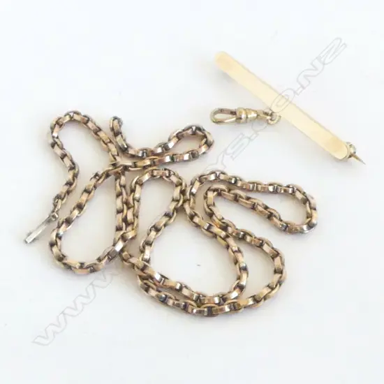 9CT GOLD BAR BROOCH & 9CT CHAIN AF 13.2gms