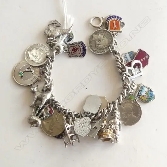 VINTAGE SILVER CHARM BRACELET some enamelled 60gms