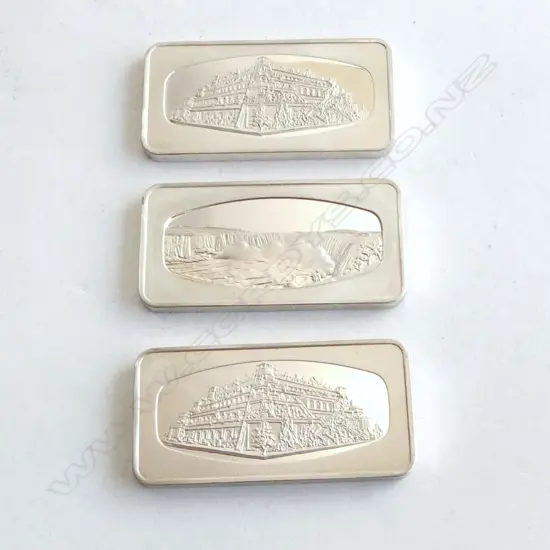 3 SILVER INGOTS 'Wonders of the World' 400 grains .800 Fine Silver 76.6gms. 2x The Hanging Gardens of Babylon + Niagara 