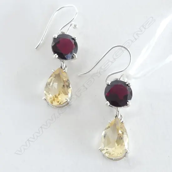 PR CITRINE & GARNET DROP EARRINGS