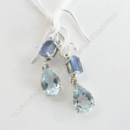 PR BLUE TOPAZ & SILVER EARRINGS, HOOK BACKS