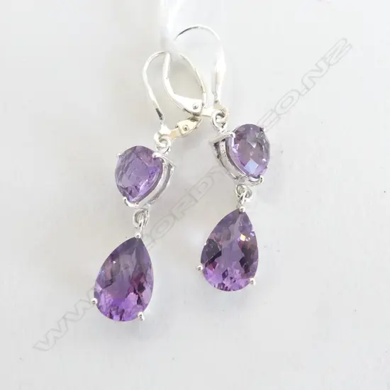 PR SILVER AMETHYST DROP EARRINGS, LEVER BACKS