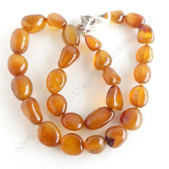 GOLDEN CHALCEDONY TUMBLED BEAD NECKLACE. INDIVIDUALLY KNOTTED