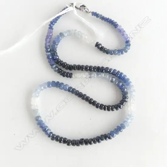 BLUE SAPPHIRE BEAD NECKLACE w SILVER CLASP
