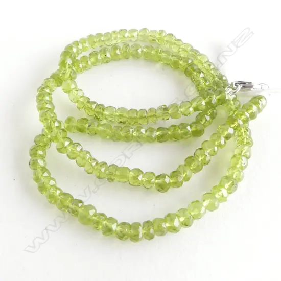PERIDOT BEAD NECKLACE w SILVER CLASP
