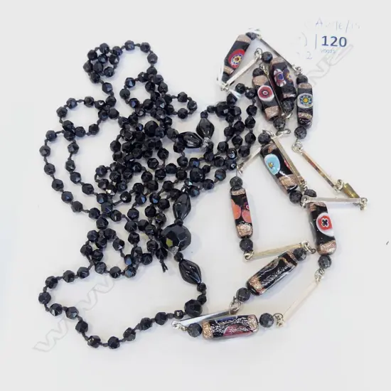 2 BLACK BEAD NECKLACES - GLASS / JET? 1 BROKEN