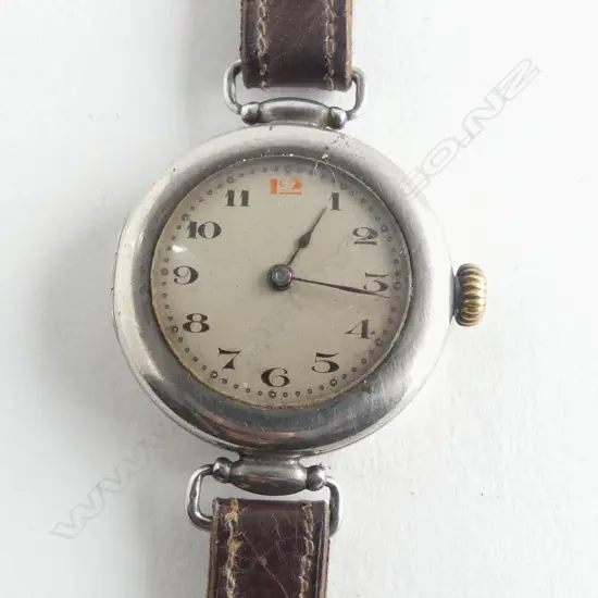 C1920's LADIES SILVER ROLEX WRISTWATCH leather strap