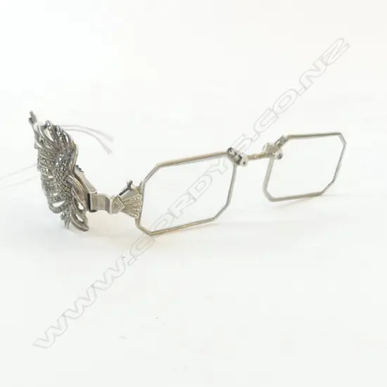 PR PROBABLY SILVER & MARCASITE FOLDING LORGNETTE sunflower handle