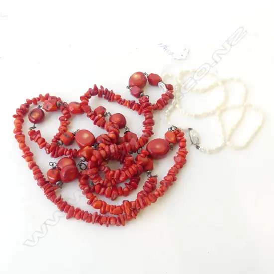 2 NECKLACES; CORAL & PEARL