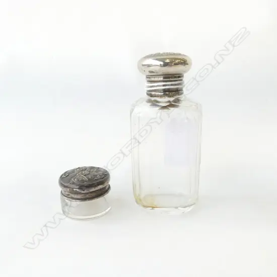 2 SILVER TOPPED VANITY BOTTLES Birmingham 1906 & 1909. ! cherubs + 1 French style