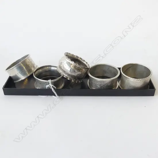 5 SILVER NAPKIN RINGS ENGLISH HALLMARKS BIRMINGHAM 1900, 1908 ETC, D.44MM