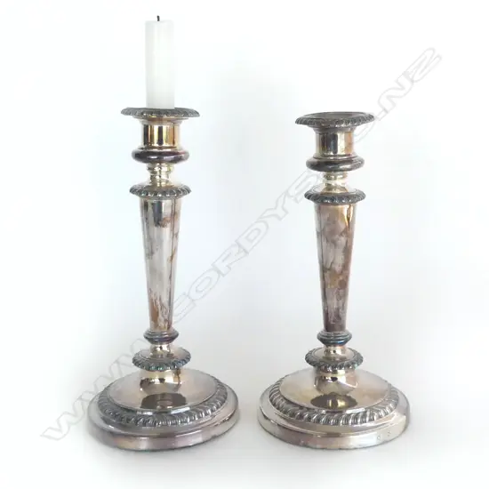 PR OLD SHEFFIELD PLATE COLUMN CANDLESTICKS gadroon edge H.255mm.